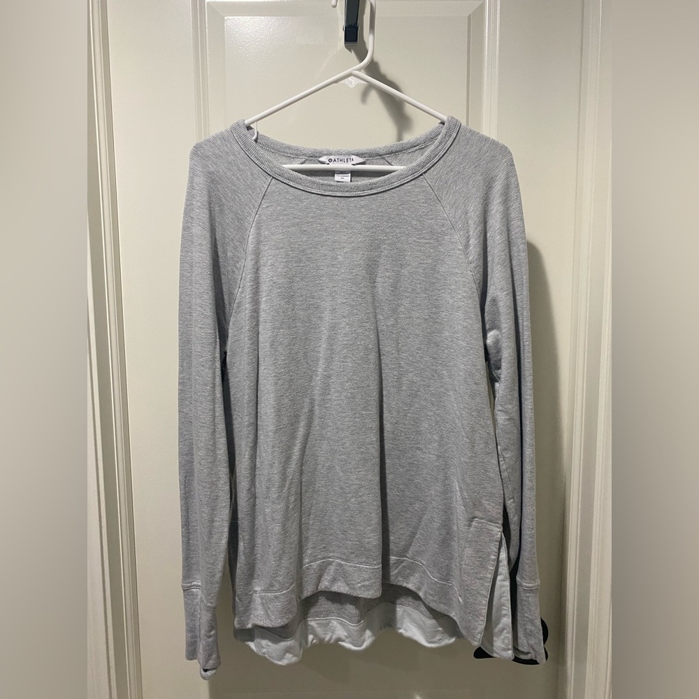 Athleta Coaster Luxe Heather Gray Mini Stripe Long Sleeve Sweatshirt